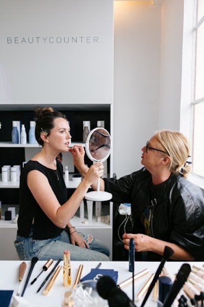 A lounge by clean beauty company Beautycounter offered touch-ups and tutorials through out the day. Manicures and hand massages were provided by Parlor spa.