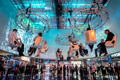 In the Sky Lab, participants brainstormed business solutions while sitting in suspended chairs.