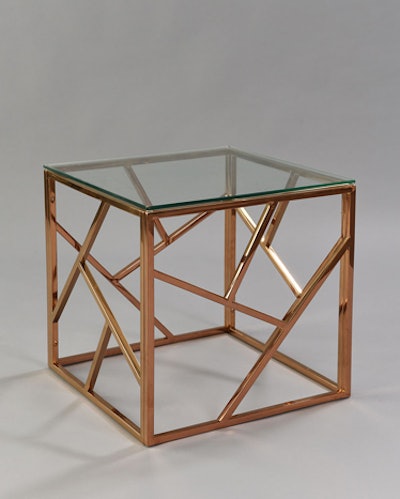 Cage side table in rose gold, $75, available in Miami from Nuage Designs