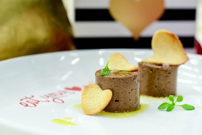 Miami-based A Joy Wallace Catering, Design & Special Events serves up a chocolate mousse with olive oil and and fleur de sel, a type of salt.