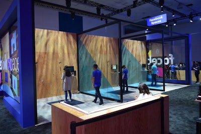 Facebook launched its new social media and virtual-reality product Spaces at its F8 Developers Conference in April in San Jose, California. Freddie Georges Production Group designed a social media and VR environment that involved brand ambassadors engaging with attendees in pairs. Glass walls created separate spaces for each pair to test the product.