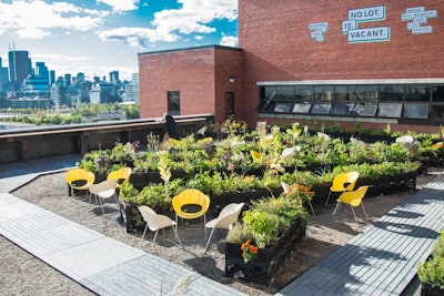 While most of the exhibitions are inside the former factory, “No Lot is Vacant” is a rooftop garden. It is intended to spark new ideas about how urban spaces can be used to alleviate hunger.