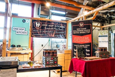 Canadian company One Hop Kitchen shared samples of its bolognese sauce made with insect protein—from crickets and mealworms—instead of beef.