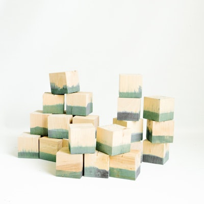 Dip-dyed escort card blocks, $1 each, available throughout Texas from Loot Vintage Rentals