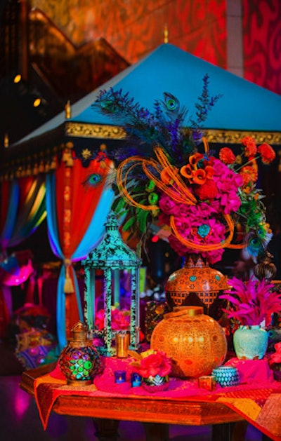 For the Orthopaedic Institute for Children’s “Stand for Kids” Gala, held at the MacArthur in Los Angeles in June, CL22 Productions created a “Venetian carnival meets rock ‘n’ roll” space filled with rich, jewel-toned floral arrangements.