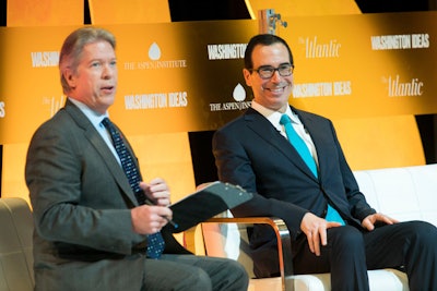 The event continued its tradition of big-name speakers, including this year Treasury Secretary Steven Mnuchin (right), who sat down with Major Garrett of CBS News.