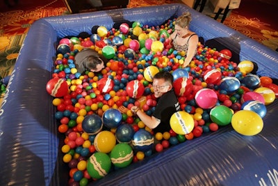 Conversation-starters were wrapped around large balls in the ball pit.