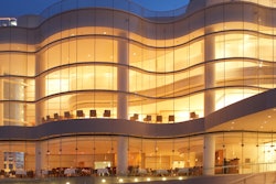 Leatherby's Café Rouge at Segerstrom Center for the Arts; Exterior night view into Leatherby's Café Rouge at SCFTA.