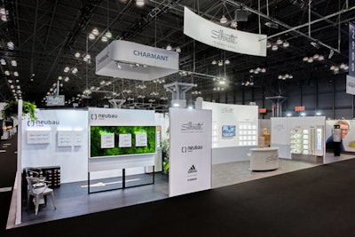 At Vision Expo East, which took place in April in New York, Creatacor designed a 20- by 60-foot booth for Silhouette eyewear that included a variety of displays for the brand’s four lines. For the Neubau line, which uses natural material for the frames, Creatcor designed a living moss wall as a backdrop for the eyewear display boxes.