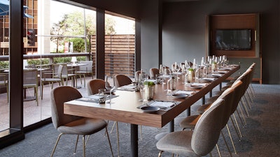 Nick + Stef's Steakhouse LA; Private dining room with audio-visual and patio access.
