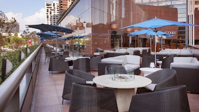 Nick + Stef's Steakhouse LA; Extensive wrap-around patio with fire pits.