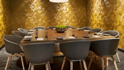 Nick + Stef's Steakhouse LA; Gilded private dining room for intimate gatherings.
