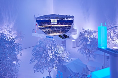 At the C.T.I.A. Super Mobility show in September 2016 in Las Vegas, Pinnacle Exhibits designed an all-white showroom for Mobilitie, a wireless solutions provider for stadiums and other mega-venues. The showroom featured scale models of several famous venues with lifelike details of the venue structure, people, screens, and lights.