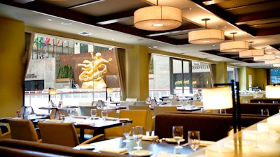 Rock Center Café at Rockefeller Center; Dining room with views of The Rink at Rockefeller Center.