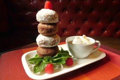 At his restaurant Tavern62 on New York’s Upper East Side, chef David Burke’s Apple Cider Doughnut “Tower” with Apple Cappuccino looks like a stack of edible gifts.
