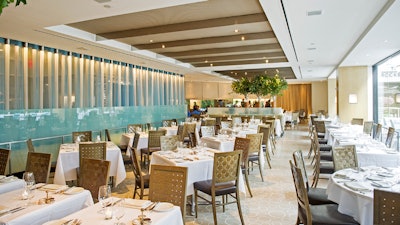 The Sea Grill at Rockefeller Center; Elegant main dining room with view of The Rink at Rockefeller Center.
