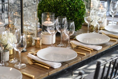A neutral yet sophisticated color palette set the tone for the dinner decor, where Tyger Productions focused on using materials that were texturally significant without being abrasive. 'Because the content and mission [of Home Base] is of such a serious nature, we didn't want to distract with bright colors,' said Ty Kuppig, principal of Tyger Productions.