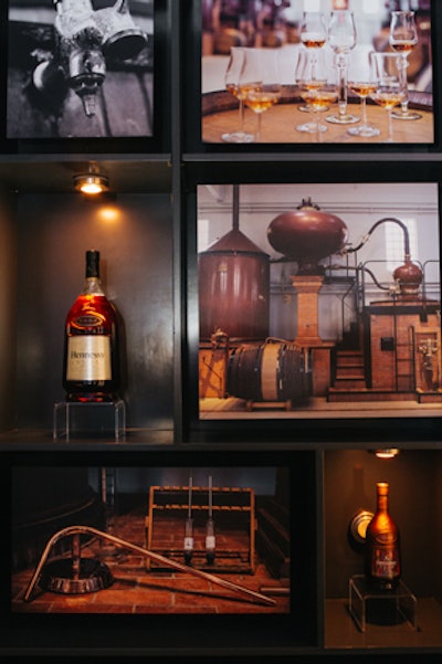 The bar also displayed on-theme imagery, which included photos of distillation factories and tasting glasses.