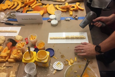 Bernheimer Architecture turned into its pumpkin into bricks and built a “useless orange wall.” The team was awarded honorary mention for “Most Politically Poignant Pumpkin.”