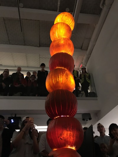 Bjarke Ingels Group created a stacked pumpkin tower and received honorary mention for best use of lighting.