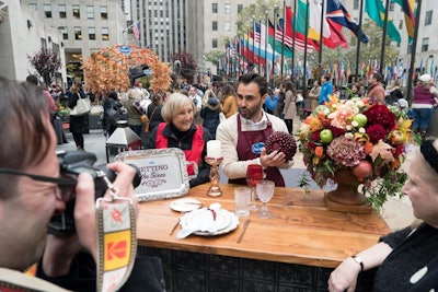 Before entering the bog, guests visited four bootcamp-style stations where they learned skills in preparation for the Thanksgiving holiday. These included the art of crafted cocktails, creating impressive side dishes, turkey prep techniques, and, as seen here, setting the scene with 'CranMa' Sue Gilmore and Ty Kuppig.