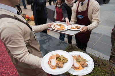 The 'Thanksgiving With CranMa' meal from caterer Great Performances featured a main course of roast turkey with cranberry honey glaze and turkey gravy served with a bevy of sides, including sweet-n-savory green beans, mashed potatoes, New England cornbread stuffing, and fresh cranberry-orange relish.