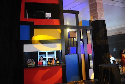 Connected to the mezzanine was an area that featured a two-story bar and DJ booth, which was inspired by the Mondrian collection of Yves Saint Laurent.