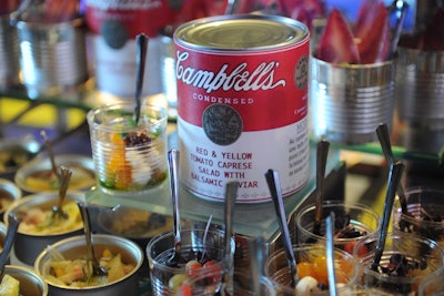 Customized labels on Campbell's cans identified various dishes served at the event.