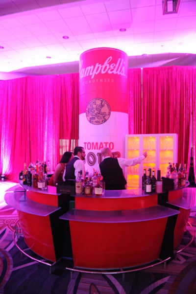 Adjacent to Mondrian-inspired touches were installations inspired by Andy Warhol, including a giant Campbell's soup can.
