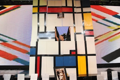 The video wall also was a backdrop for talent, including performers who posed in a box inspired by Mondrian art.