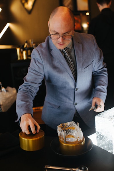 Industry expert and writer Camper English performed a cocktail ice demonstration, in which he carved a block of ice into a sphere.