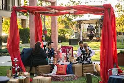 At the 'Taste of Hilton' party, AgencyEA created spaces to reflect the regions represented by the food. In the India area, guests could experience a hookah lounge and see Bollywood performers.