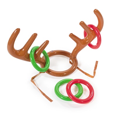 Oriental Trading Company’s Inflatable Reindeer Antler Ring Toss Game ($5.99) turns the partygoers into the entertainment.