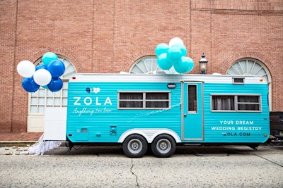 The 21-foot 'Registry on Wheels' was designed by Ashley Jackson Events and Small Girls PR, and featured Zola's blue and white color scheme.