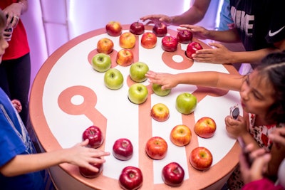 Participants use apples to play the Food Drum, which also teaches them about electrical capacity.