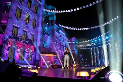 For its annual Hip Hop Honors event, held in Los Angeles in September, VH1 transformed a Paramount Studios street into 1990s-era Brooklyn. Julio Himede Design created a main stage with custom-designed graffiti meant to evoke the era; the artwork was temporarily attached to buildings with vinyl stickers. Himede also installed LED video screens in every window of the main building behind the stage. Ever-changing content created a dynamic look while the artists performed.