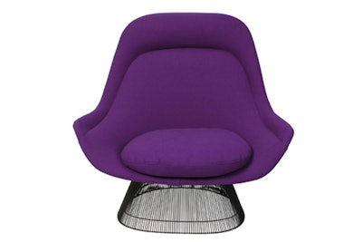 FormDecor’s vintage-style Warren Platner Large Lounge Chair is upholstered in a royal purple fabric and features a bronze wire frame. A matching ottoman with a welded frame is also available for rent. Pricing starts at $405.90 for a one- to three-day rental and $451.07 for a weekly rental; it's available for rent in Southern California.