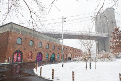 The pop-up took place at St. Ann's Warehouse in Brooklyn's Dumbo neighborhood. Brightly colored window decals helped the venue stand out on a the snowy day.