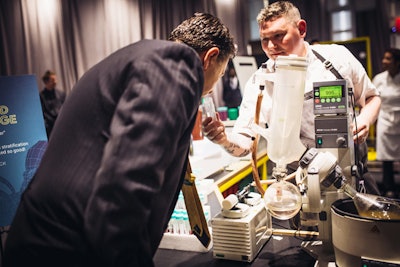 A rotary evaporator also figured into a memorable drink option. The machine boils liquid at a low temperature, causing it to turn into a vapor before cooling back into a liquid. Chefs put in apple cider, reducing it over time so that guests could open a vial and smell natural apples in the vapor.