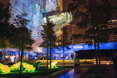 Projected tessellations—geometric patterns found in nature—were displayed at the museum's entrance and exit.