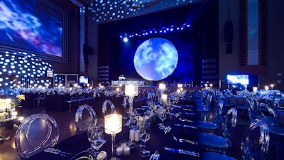 Corporate Dinner in space with custom video content and 3D mapped walls