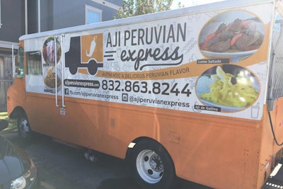 Aji Peruvian Express, Houston’s only Peruvian food truck, is available to rent for private events. An offshoot of the brick-and-mortar Aji Peruvian Grill, the menu blends Peruvian and Mexican cuisine, with dishes like empanadas, ceviche, pork tamales, tacos, and burritos.
