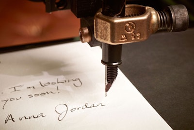 Bond’s handwriting robots can mimic personalized thank-you notes and other material.