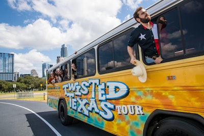 Debuted this past fall, Austin-based Twisted Texas Tour offers two ways to explore the capital city: its Comedy City Tour and the Live Music & Brewery Tour. During the two-hour comedy tour, guests learn about Austin history in between skits and musical numbers; on the three-hour brewery tour, guests travel to two local breweries for tastings and a behind-the-scenes look at the city’s craft beer industry. Pricing for the comedy tour is $35 per person; for groups of 10 or more, it’s $30 per person. The brewery tour costs $55 per person; for groups of 10 or more, it’s $50 per person.