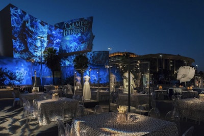 Bart Kresa Studio created four animated looks for the Game of Thrones season 7 premiere party in July. The evening began with a dragon gliding across the Walt Disney Concert Hall in Los Angeles. The image then transformed into flames, eventually subsiding to reveal a frozen tundra with the face of the show’s Night King villain. Later in the evening, the projection transformed into the faces of the show’s stars, and then eventually into a mystical forest projection inspired by the show. The images rotated throughout the night. Click here to watch a video