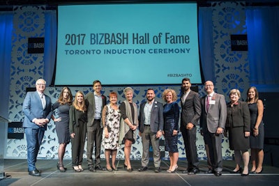 The 2018 BizBash Hall of Fame inductees and rising stars gathered at Liberty Grand's Artifacts Room. Pictured (left to right): BizBash founder and C.E.O. David Adler; BizBash executive vice president Nicole Peck; Carly Silberstein of Redstone Agency; Jeff Rogers of Mosaic Canada; Francine Miller of Scotiabank; Heather Broll, formerly of SickKids; BizBash vice president of sales in Canada Vincent Murphy; Johanne Bélanger of Tourism Toronto; Hasheel Lodhia of JM Hospitality; Larry Ostola of the City of Toronto; Virginia Ludy of the Canadian National Exhibition; and BizBash editor in chief Beth Kormanik.