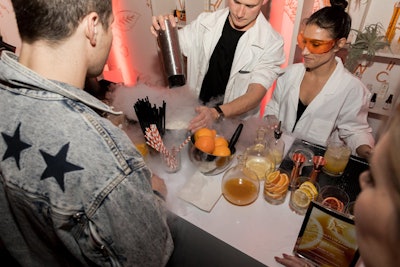 N2 Mixology served drinks with nitrous oxide that resembled science experiments. Other cocktail highlights included a drink served from a hollowed-out frozen orange, and servers wore labs coats and glasses to evoke the feel of a doctor's office.