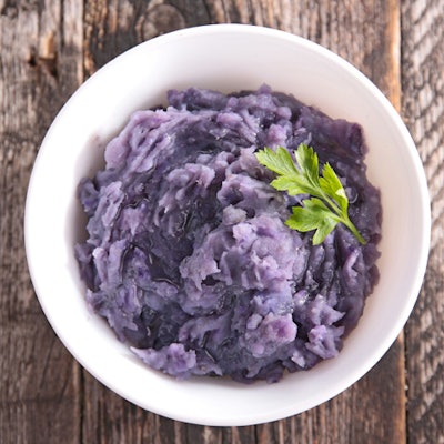 Purple mashed potatoes with gorgonzola cheese, by Elegant Affairs in New York