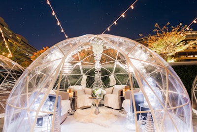 In the winter of 2017, the Watergate Hotel unveiled its 'igloos': 12-foot heated, private domes that are stationed on its Whisky Bar patio. Each igloo seats two to eight people, with prices starting at $200 per igloo. The luxury hotel in Georgetown also offers several food and beverage packages to go along with the igloos, including a three-course dessert tasting menu starting at $42 per person. Other packages include a $55-per-person classic afternoon tea, a $75-per-person bourbon pairing, and a $150-per-person whiskey pairing.