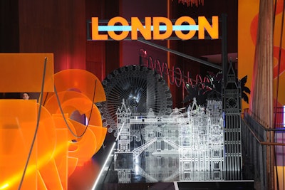 The travel area also paid homage to London with an installation depicting city landmarks, and to San Francisco by spelling out the name of the city with massive orange letters.